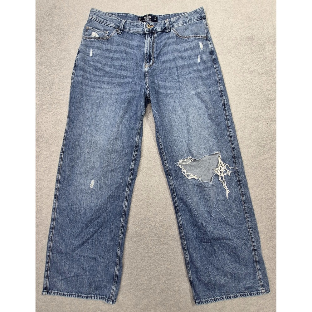Hollister Jeans Womens 32x31 Blue High Rise Vintage Baggy Distressed Wide Leg